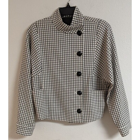 Women's CABI # 3173 Windowpane Plaid Black & White Jacket XS - Picture 2 of 13